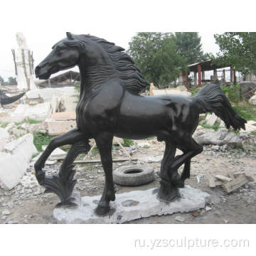 Жизнь размер черная мраморная лошадь статуя